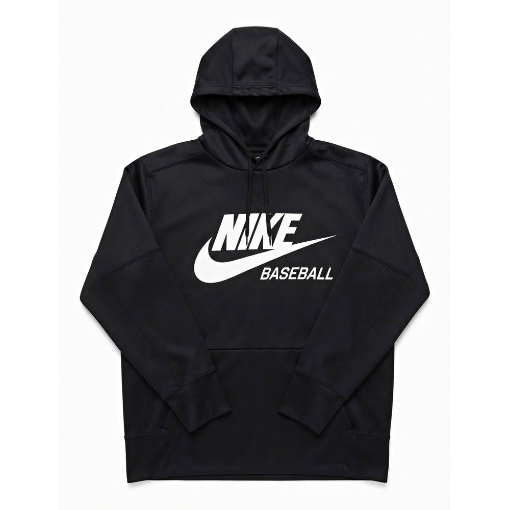 Nike Dri-FIT Baseball Hoodie Mens L Black Pullover Graphic Logo Pockets AA9761